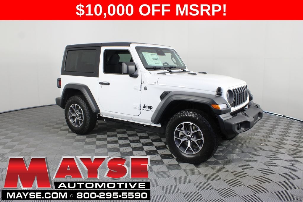 2026 Jeep Wrangler Sport S in Bright White Clear-Coat Exterior Paint — front three-quarter view