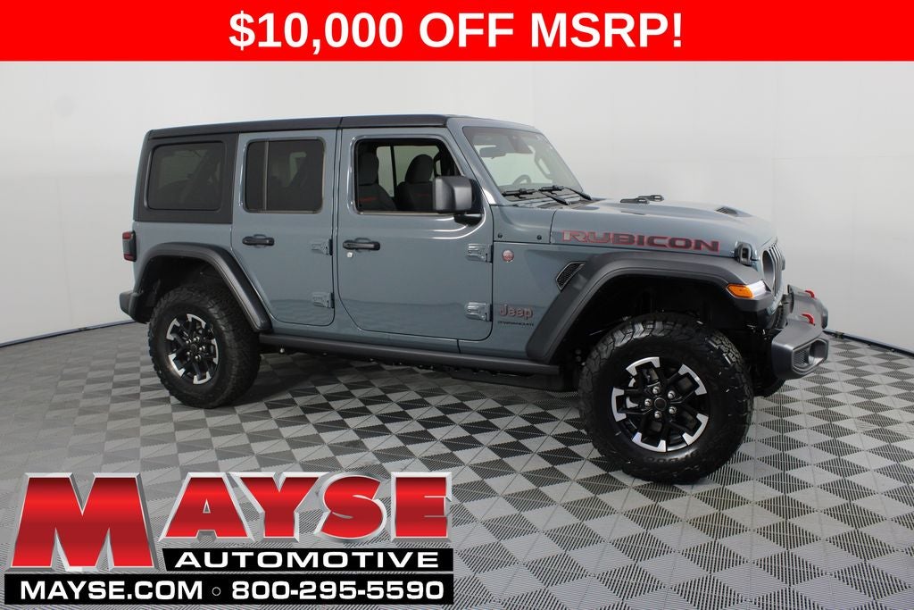 2026 Jeep Wrangler Rubicon in Anvil Clear-Coat Exterior Paint — front three-quarter view