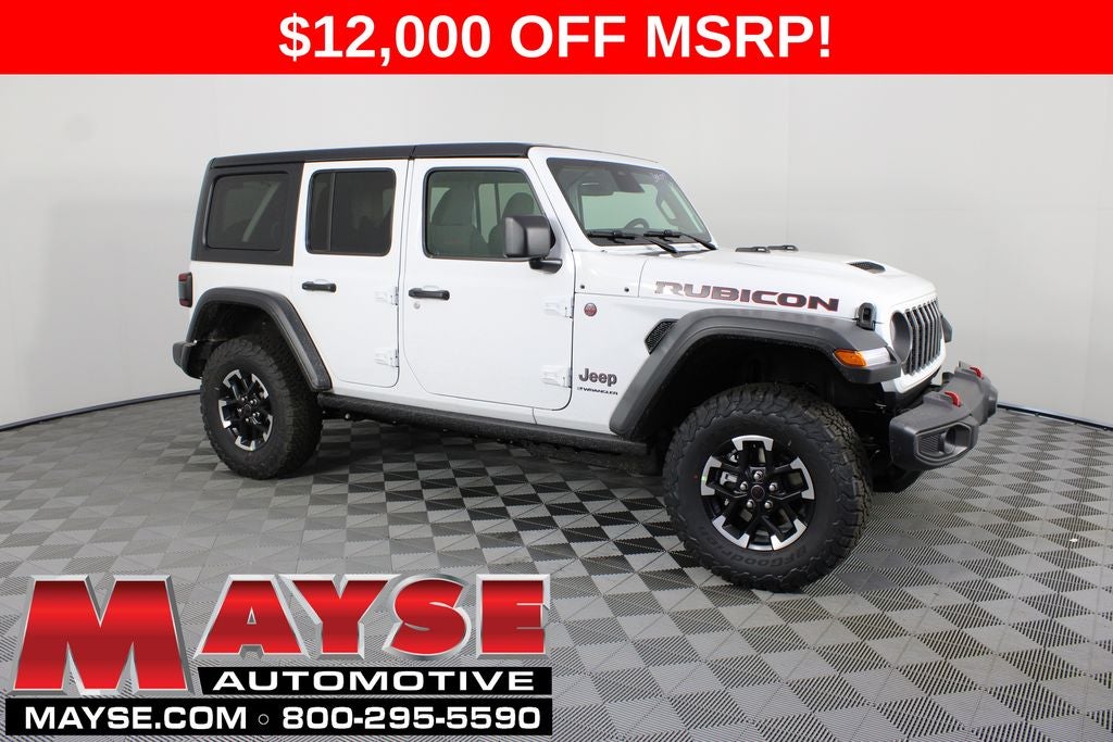 2026 Jeep Wrangler Rubicon in Bright White Clear-Coat Exterior Paint — front three-quarter view