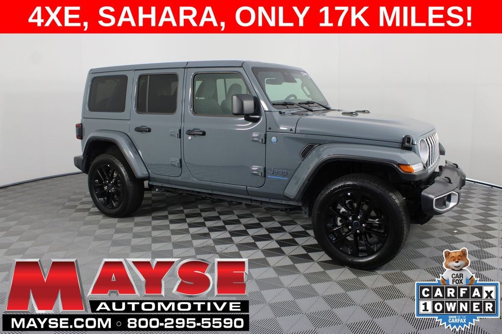 2025 Jeep Wrangler Sahara 4xe in Anvil Clear Coat — front three-quarter view
