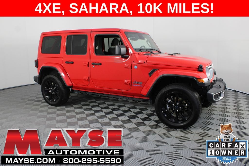 2025 Jeep Wrangler Sahara 4xe in Firecracker Red Clearcoat — front three-quarter view
