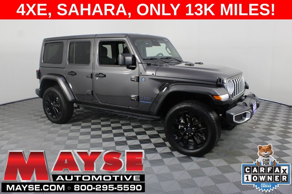 2025 Jeep Wrangler Sahara 4xe in Granite Crystal Metallic Clearcoat — front three-quarter view