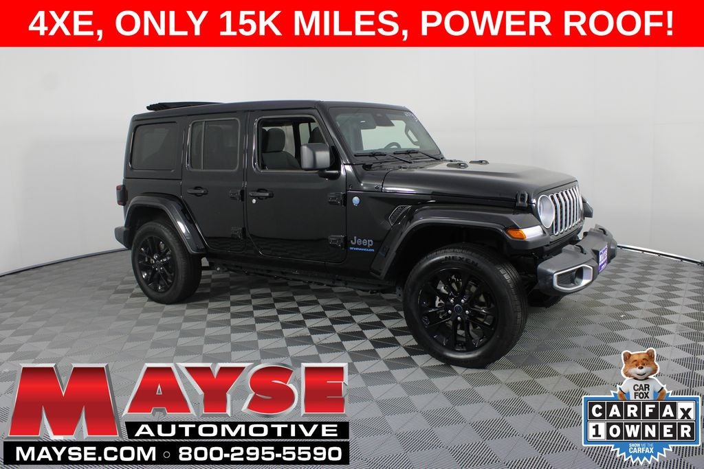 2025 Jeep Wrangler Sahara 4xe in Black Clearcoat — front three-quarter view