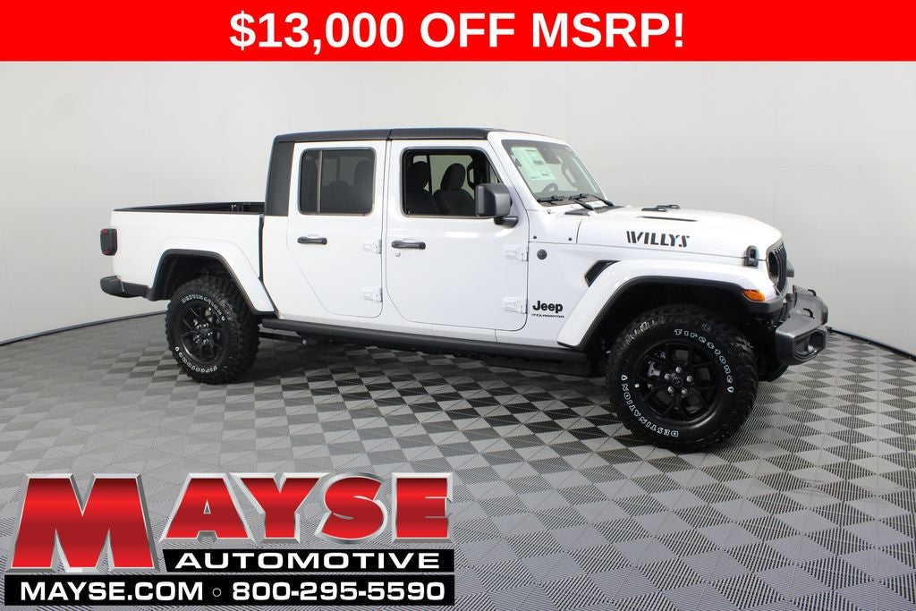 2026 Jeep Gladiator Willys in Bright White Clear-Coat Exterior Paint — front three-quarter view