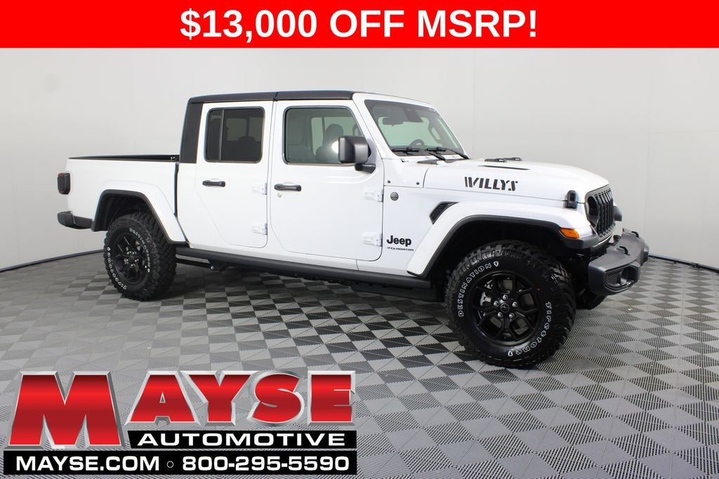 2026 Jeep Gladiator Willys in Bright White Clear-Coat Exterior Paint — front three-quarter view
