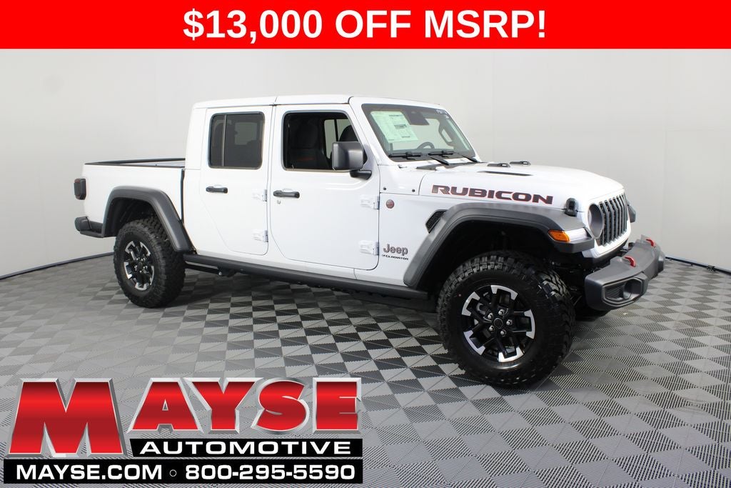 2026 Jeep Gladiator Rubicon in Bright White Clear-Coat Exterior Paint — front three-quarter view