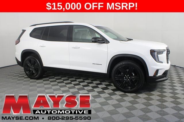 2026 GMC Acadia Elevation in Summit White — front three-quarter view