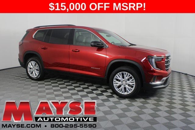 2026 GMC Acadia Elevation in Volcanic Red Tintcoat — front three-quarter view