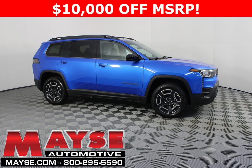 2026 Jeep Cherokee Limited in Hydro Blue Pearl-Coat Exterior Paint — front three-quarter view