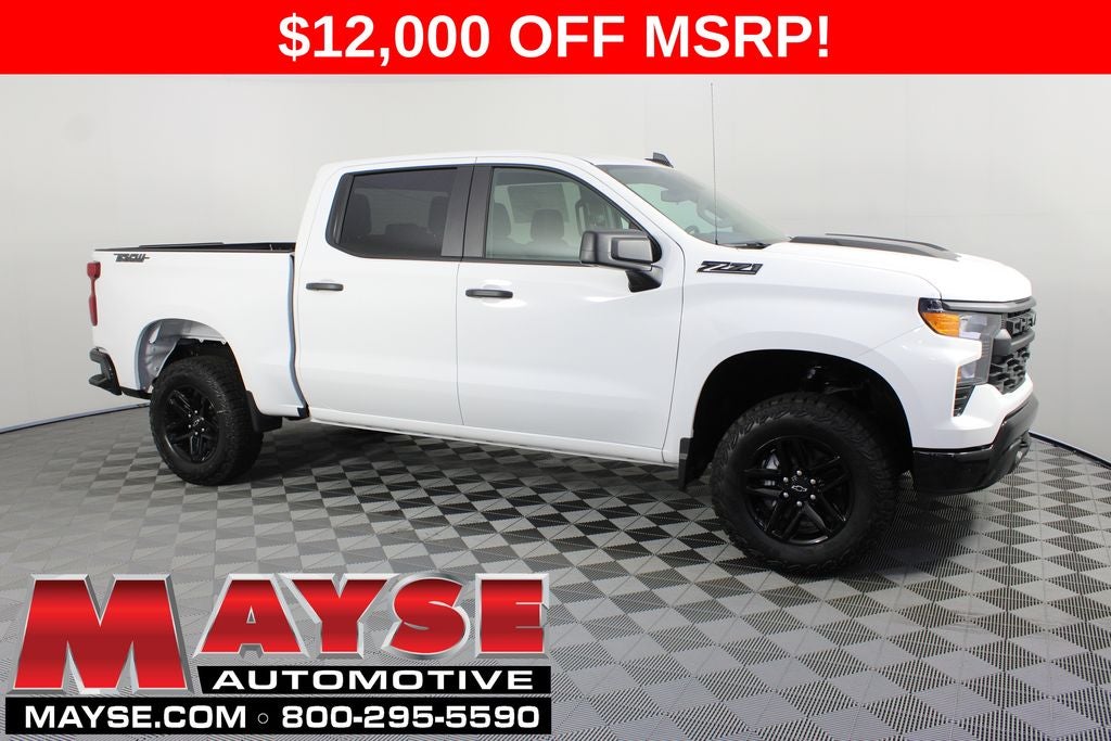 2026 Chevrolet Silverado 1500 Custom Trail Boss in Summit White — front three-quarter view