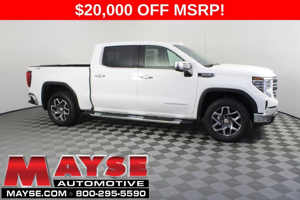 2026 GMC Sierra 1500 SLT in Summit White — front three-quarter view