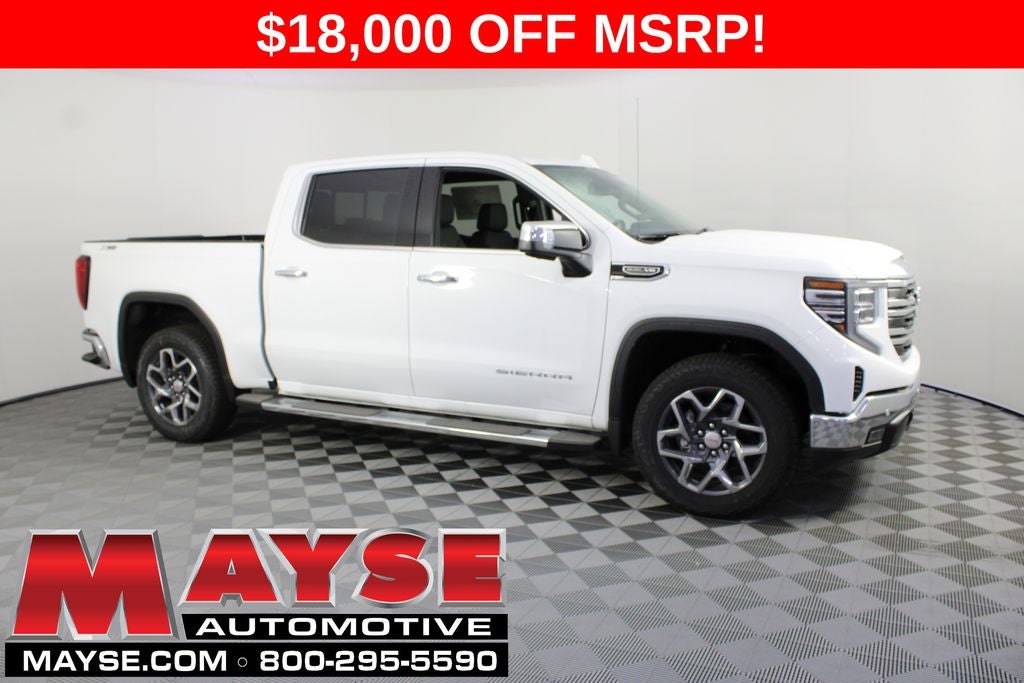 2026 GMC Sierra 1500 SLT in Summit White — front three-quarter view