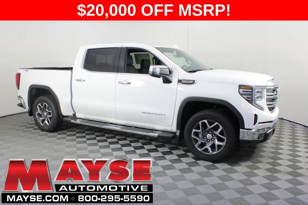 2026 GMC Sierra 1500 SLT in Summit White — front three-quarter view