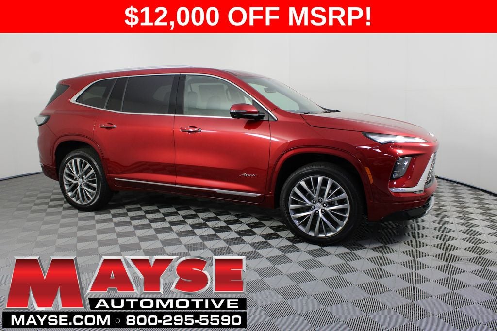 2026 Buick Enclave Avenir in Cherry Red Tintcoat — front three-quarter view